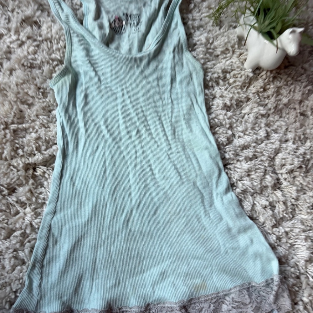 Chic Mint Green Tank Y2K 2000 vintage wear vintage tank top with Lace Hem green - Picture 3 of 4